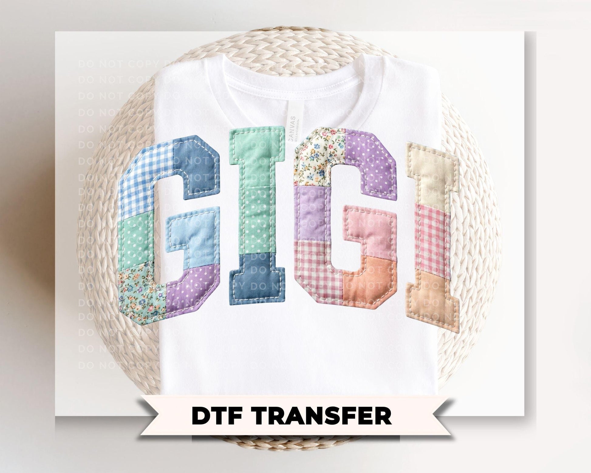 Patchwork Quilted Gigi DTF Transfer, Ready to Press Cottagecore Tshirt Design
