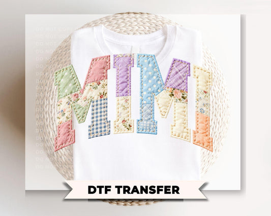 Patchwork Quilted Mimi DTF Transfer, Ready to Press Cottagecore Tshirt Design