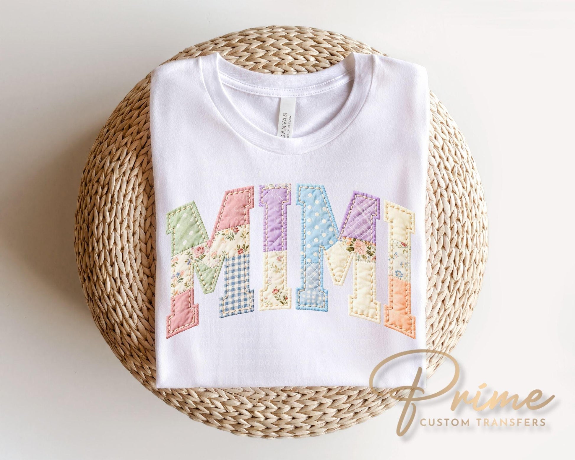 Patchwork Quilted Mimi DTF Transfer, Ready to Press Cottagecore Tshirt Design