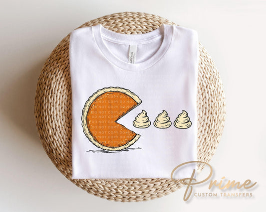 Pumpkin Pie Pac Man DTF, Ready to Press Thanksgiving Tshirt Design