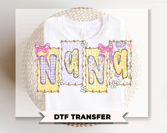 Coquette Floral Nana DTF Transfer, Ready to Press T-shirt Design, Gift for Mother's Day
