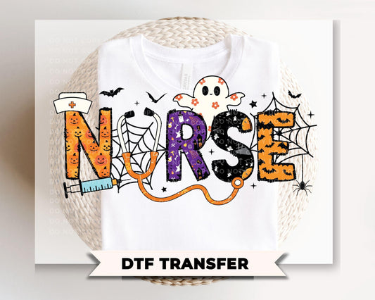 Nurse Halloween Doodle DTF Transfer, Ready to Press, Fall Tshirt Design
