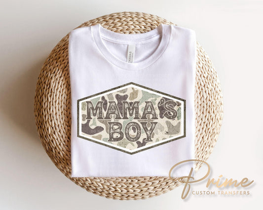 Camo Mama's Boy DTF Transfer, Ready to Press, Tshirt Design
