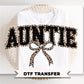 Coquette Auntie Leopard Print DTF Transfer, Tshirt Design