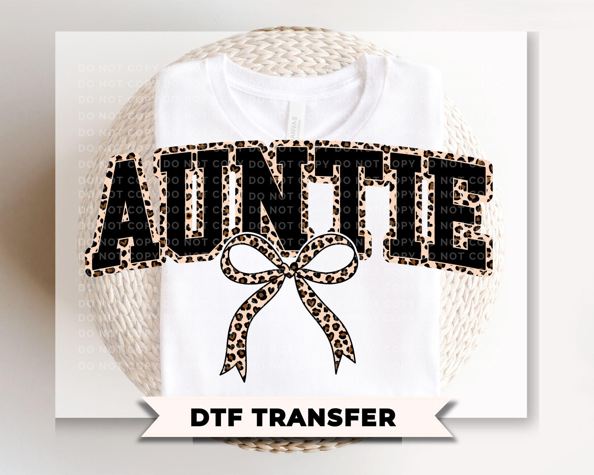 Coquette Auntie Leopard Print DTF Transfer, Tshirt Design