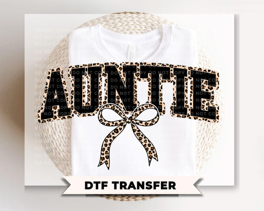 Coquette Auntie Leopard Print DTF Transfer, Tshirt Design