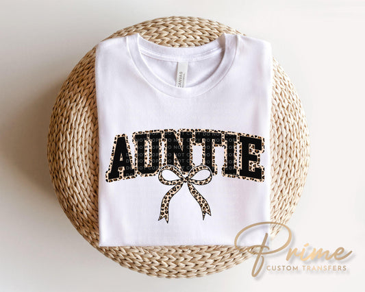 Coquette Auntie Leopard Print DTF Transfer, Tshirt Design