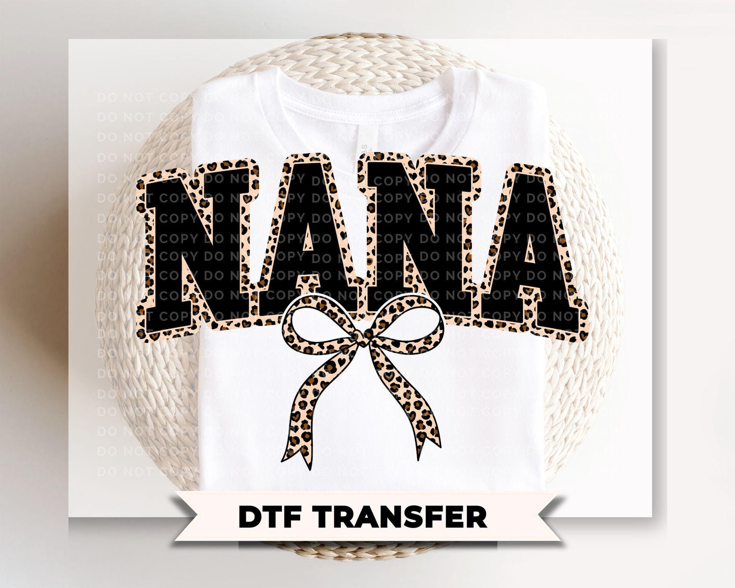 Coquette Nana Leopard Print DTF Transfer, Tshirt Design