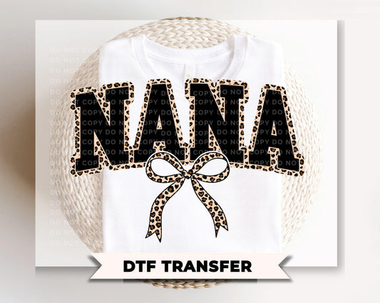 Coquette Nana Leopard Print DTF Transfer, Tshirt Design