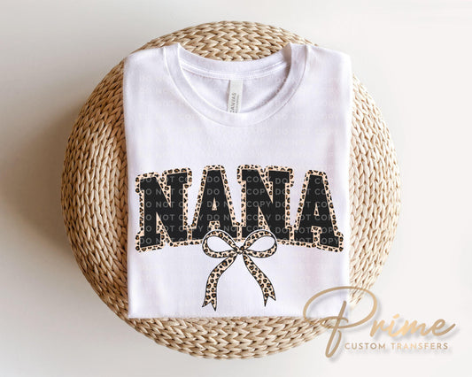 Coquette Nana Leopard Print DTF Transfer, Tshirt Design