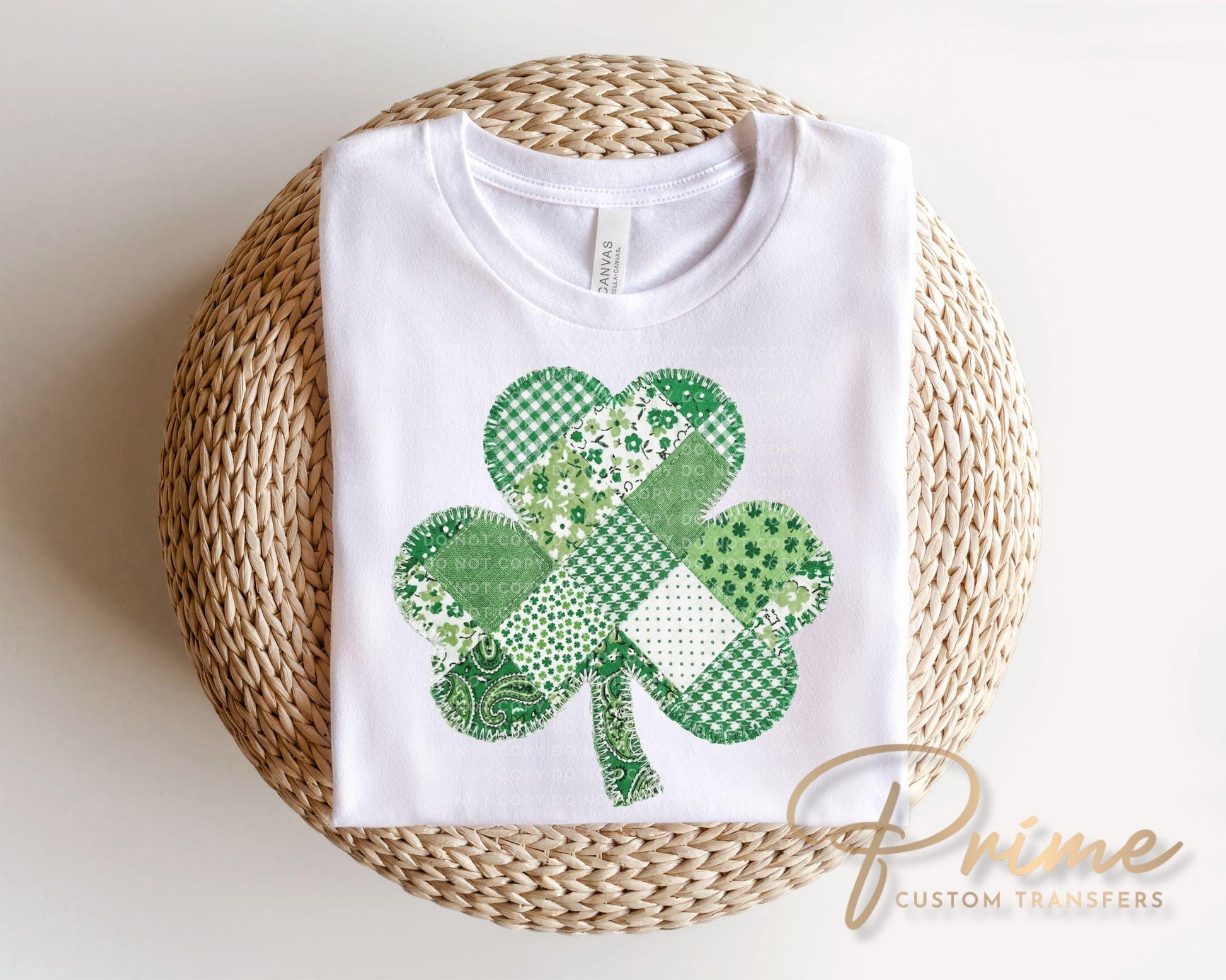 Faux Patchwork Clover DTF Transfer, St. Patrick's Day Tshirt Direct to Film Design