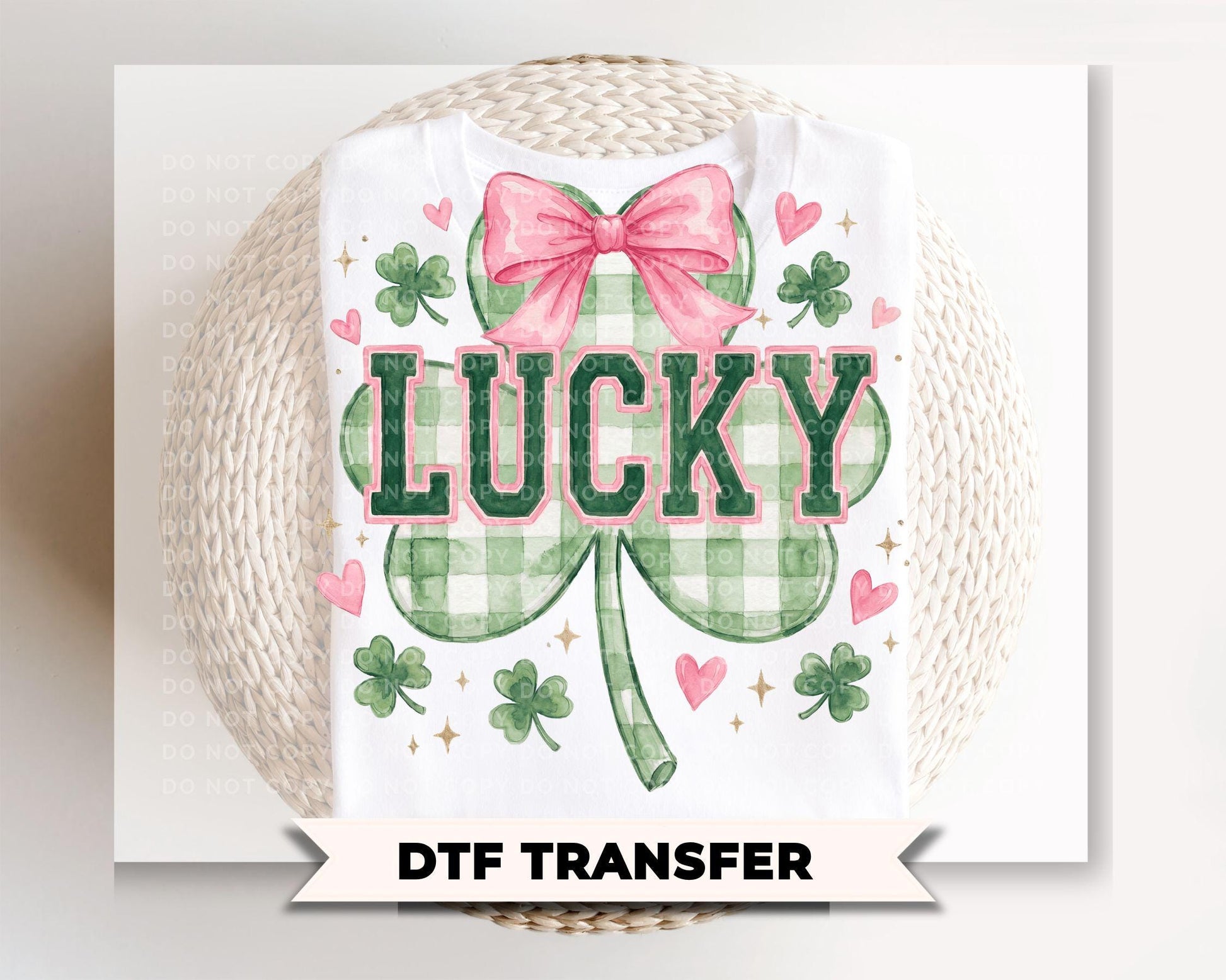 Preppy Lucky Clover DTF Transfer, St. Patrick's Day Tshirt, Direct to Film