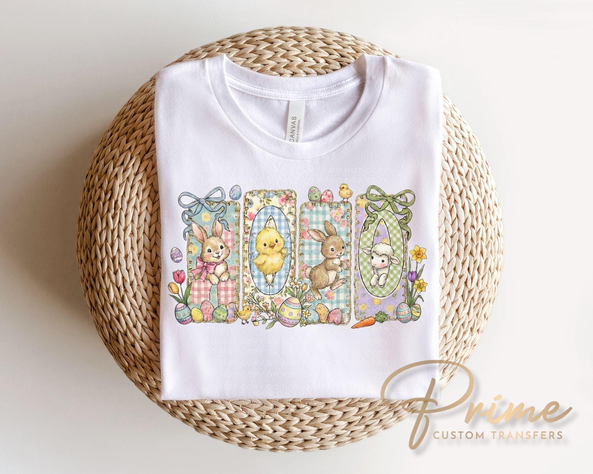 Preppy Easter DTF Transfer, Ready to Press, Chick Lamb Rabbit, Tshirt Design