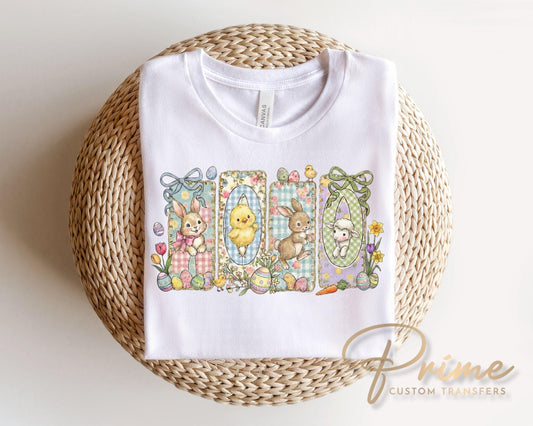 Preppy Easter DTF Transfer, Ready to Press, Chick Lamb Rabbit, Tshirt Design