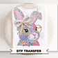 Patchwork Bunny DTF Transfer, Ready to Press, Quilted Tshirt Design