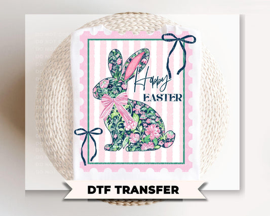 Floral Bunny Postage Stamp DTF Transfer, Ready to Press, Easter Tshirt Transfer