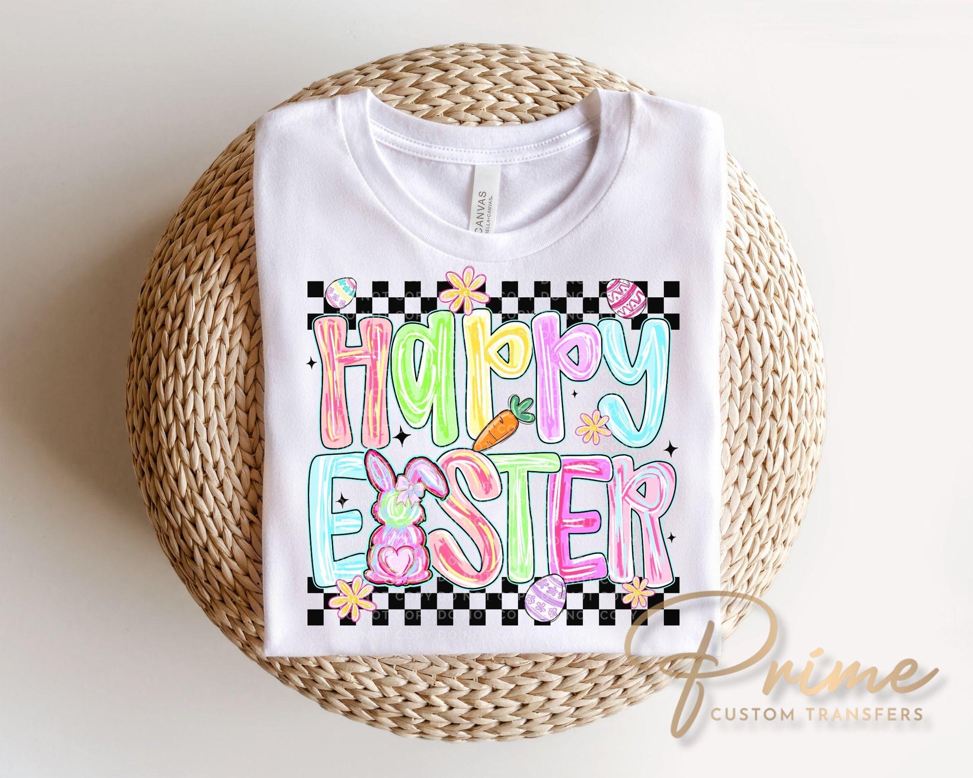Coquette Happy Easter DTF Transfer, Brushstroke Tshirt Design