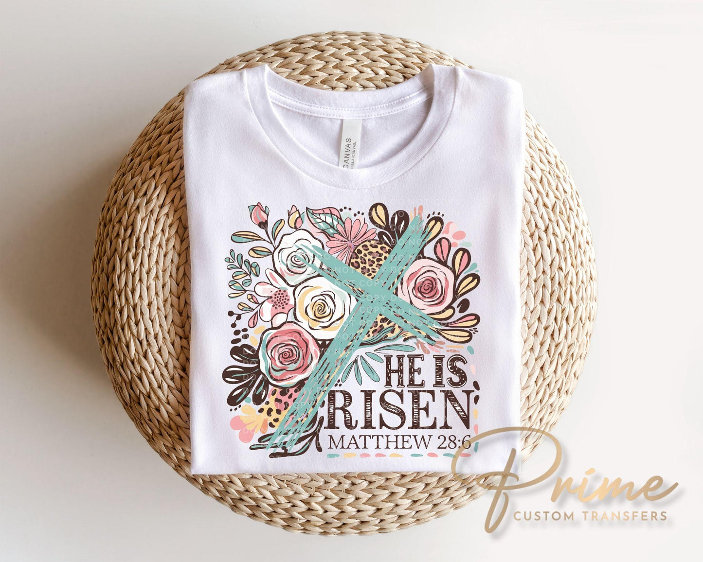 Floral He is Risen DTF Transfer, Christian Easter Tshirt Design
