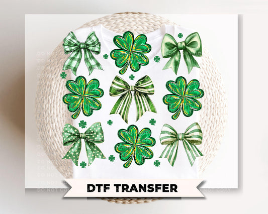 Coquette Shamrocks and Bows DTF Transfer, St. Patrick's Day Tshirt Direct to Film Design