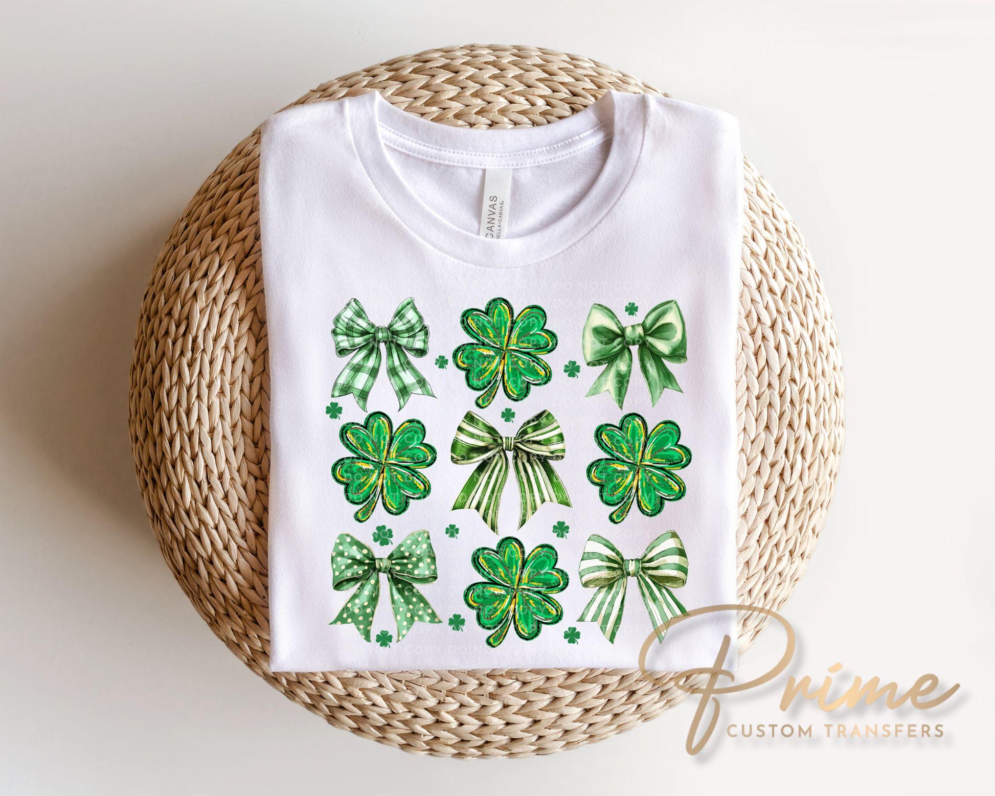Coquette Shamrocks and Bows DTF Transfer, St. Patrick's Day Tshirt Direct to Film Design