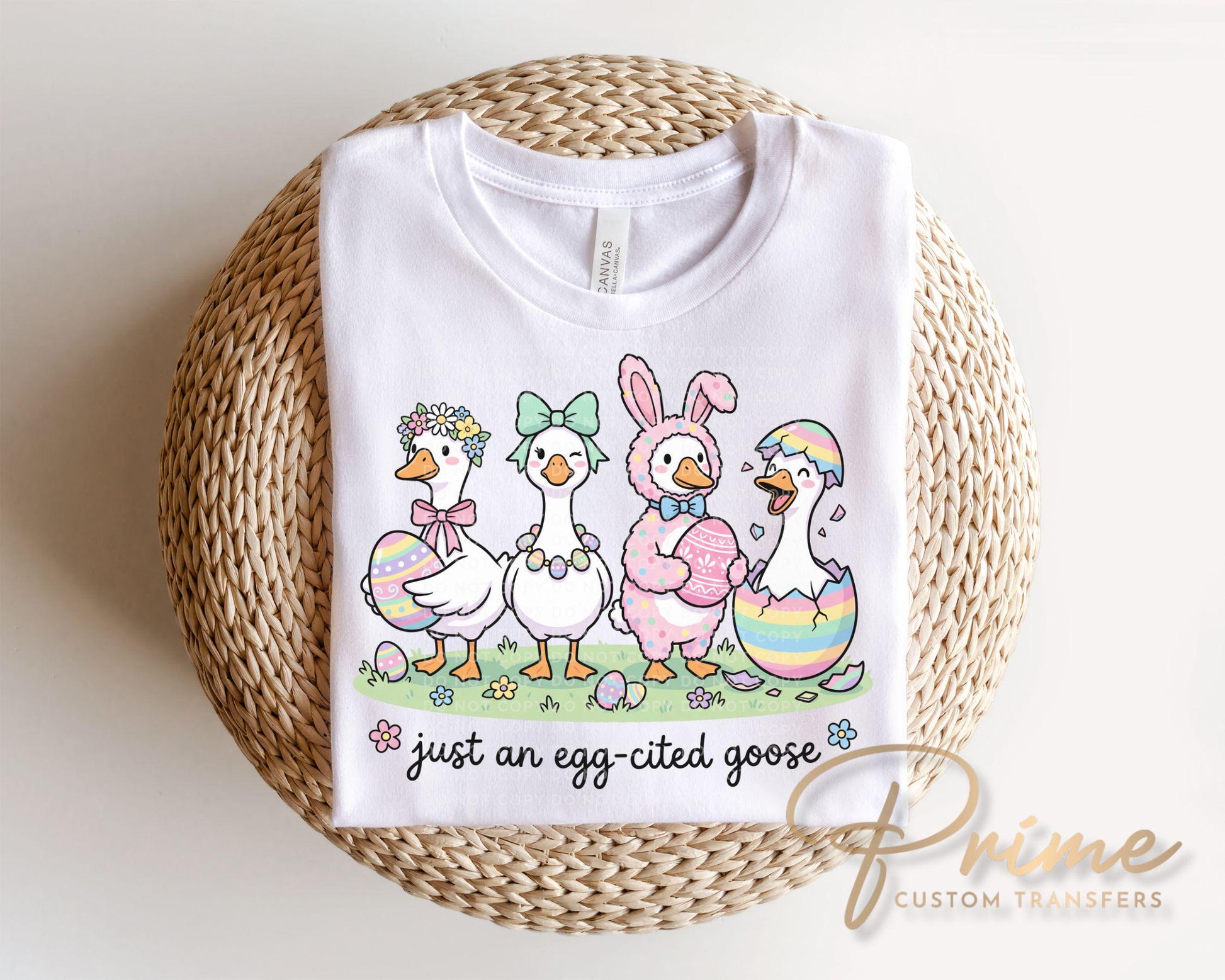 Just An Egg-cited Goose DTF Transfer, Ready to Press Easter T-shirt Design
