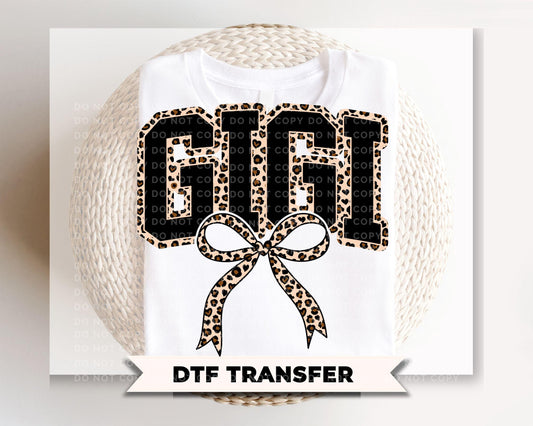 Coquette Gigi Leopard Print DTF Transfer, Tshirt Design for Grandma