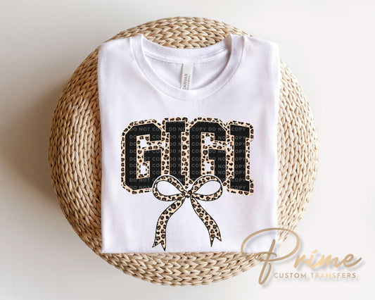 Coquette Gigi Leopard Print DTF Transfer, Tshirt Design for Grandma