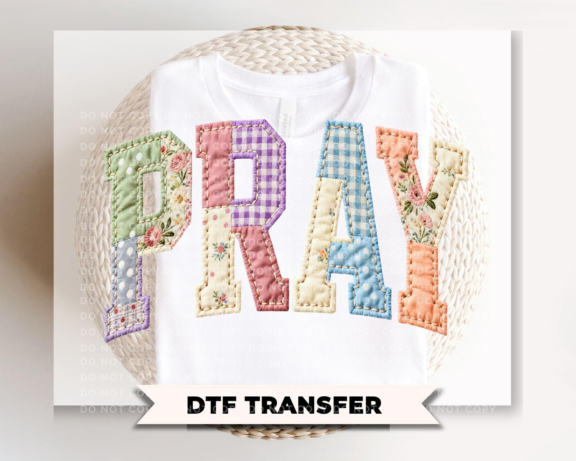 Faux Quilted Pray DTF Transfer, Christian T-shirt Design