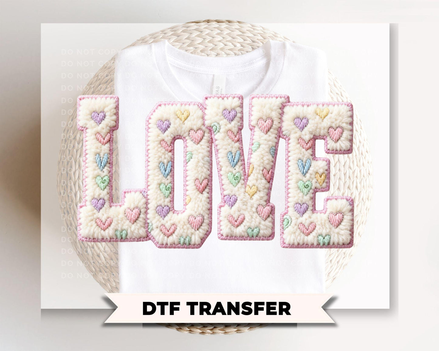 Faux Yarn Love DTF Transfer, Ready to Press Valentine T-shirt Design