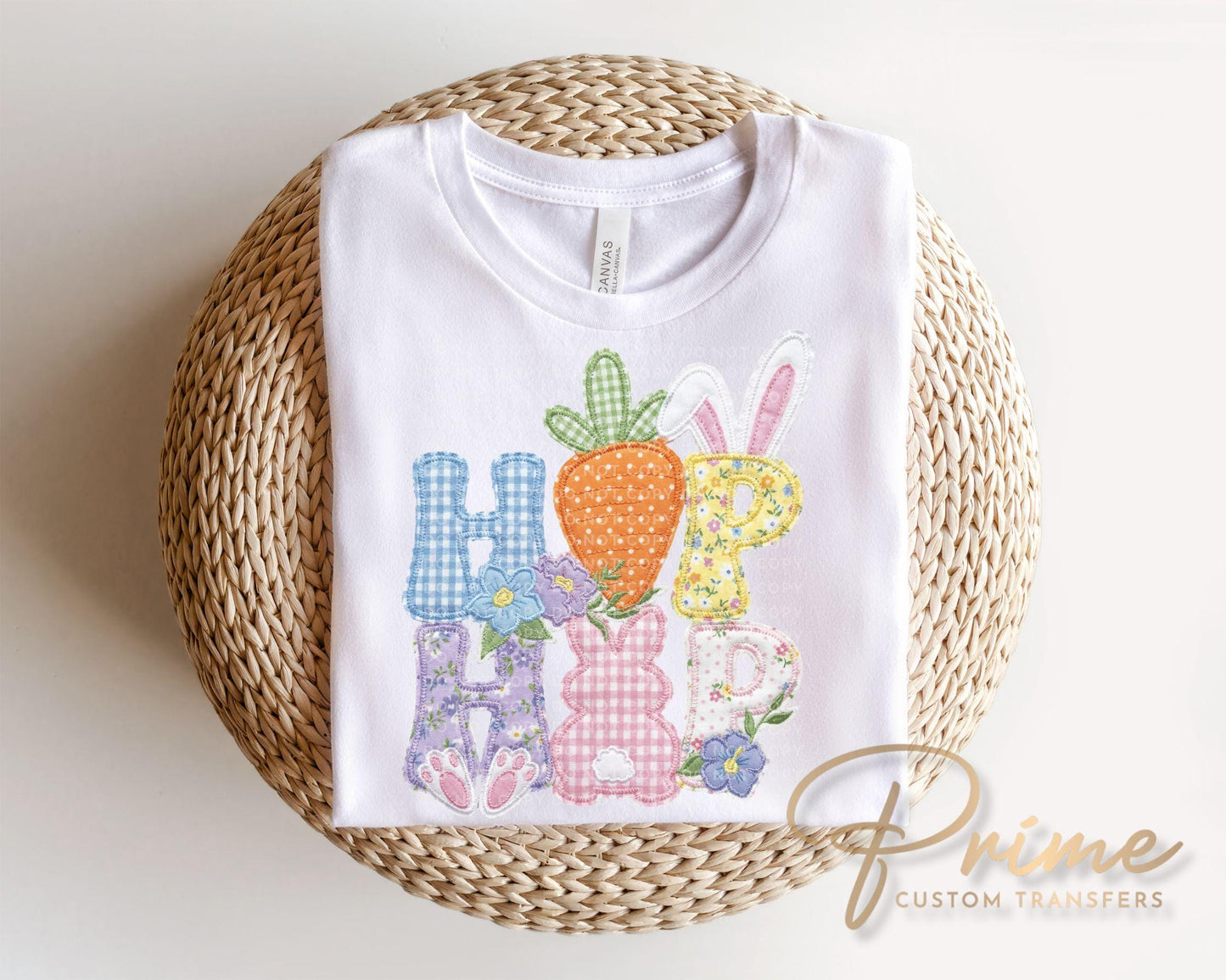 Floral Bunny Patchwork DTF Transfer, Ready to Press, Hip Hop Easter Tshirt Design