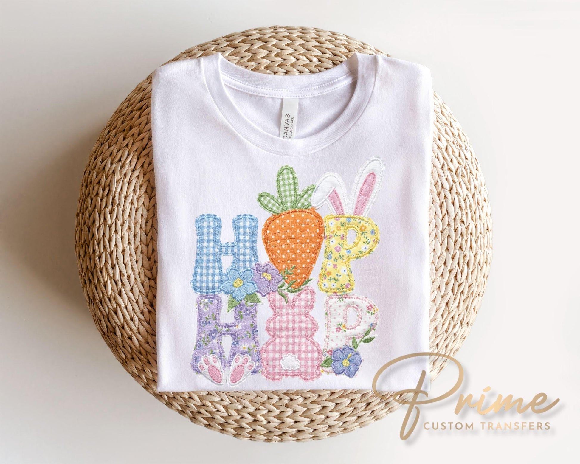 Floral Bunny Patchwork DTF Transfer, Ready to Press, Hip Hop Easter Tshirt Design