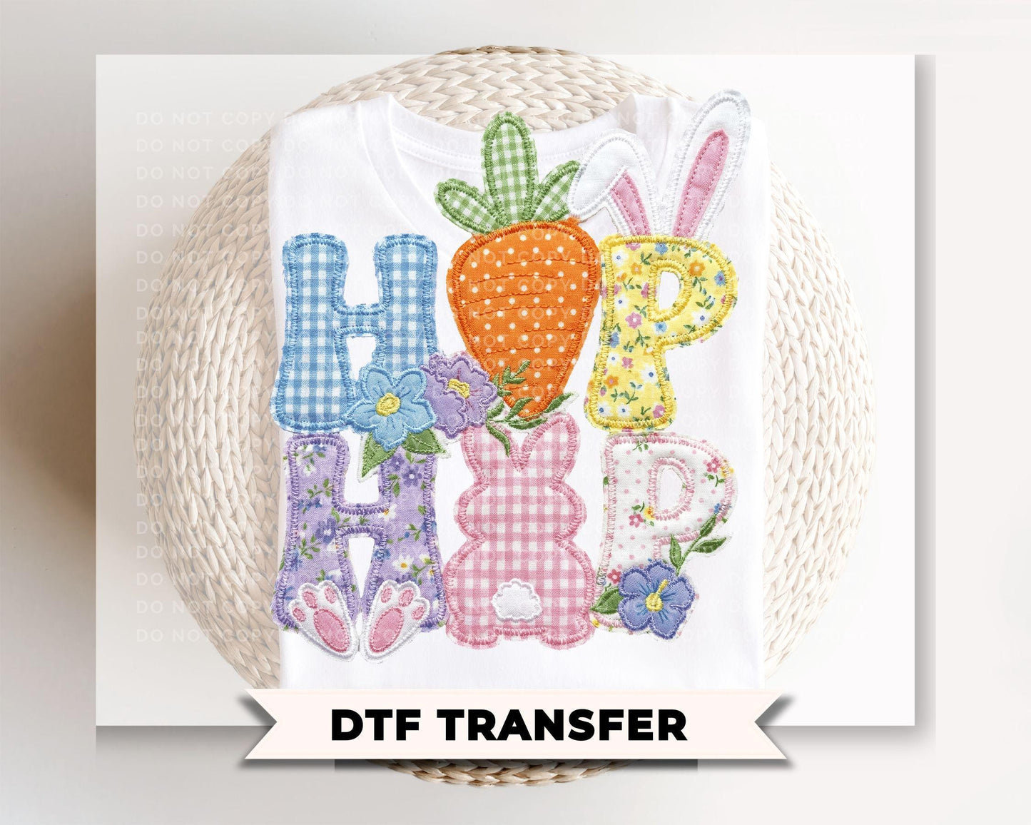 Floral Bunny Patchwork DTF Transfer, Ready to Press, Hip Hop Easter Tshirt Design