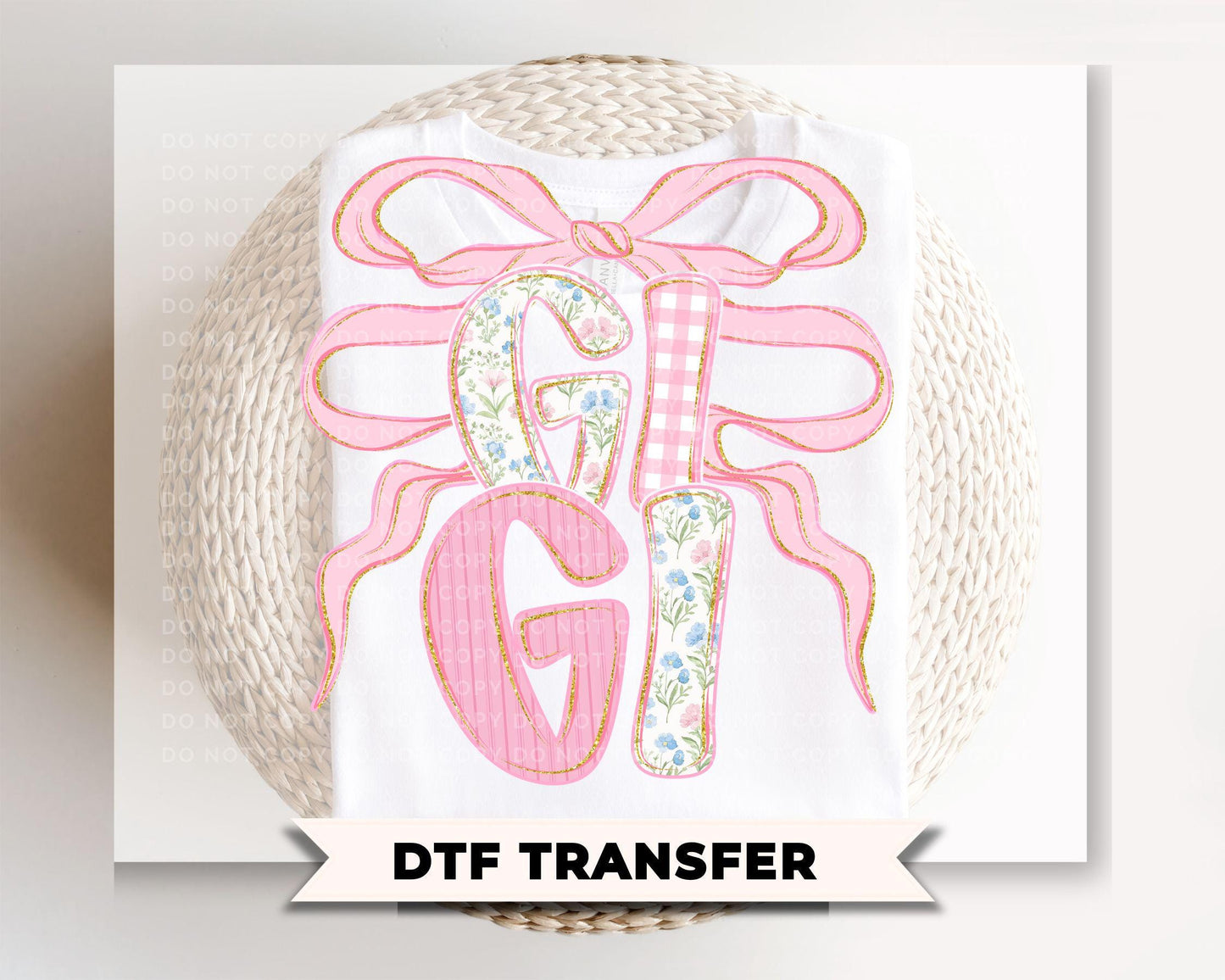 Preppy Floral Gigi DTF Transfer, Pink Coquette Grandma Shirt Design