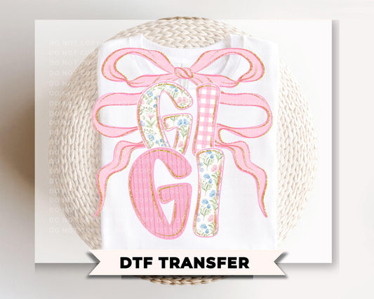 Preppy Floral Gigi DTF Transfer, Pink Coquette Grandma Shirt Design