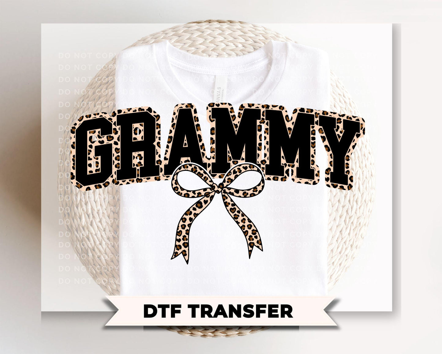 Coquette Grammy Leopard Print DTF Transfer, Tshirt Design for Grandma