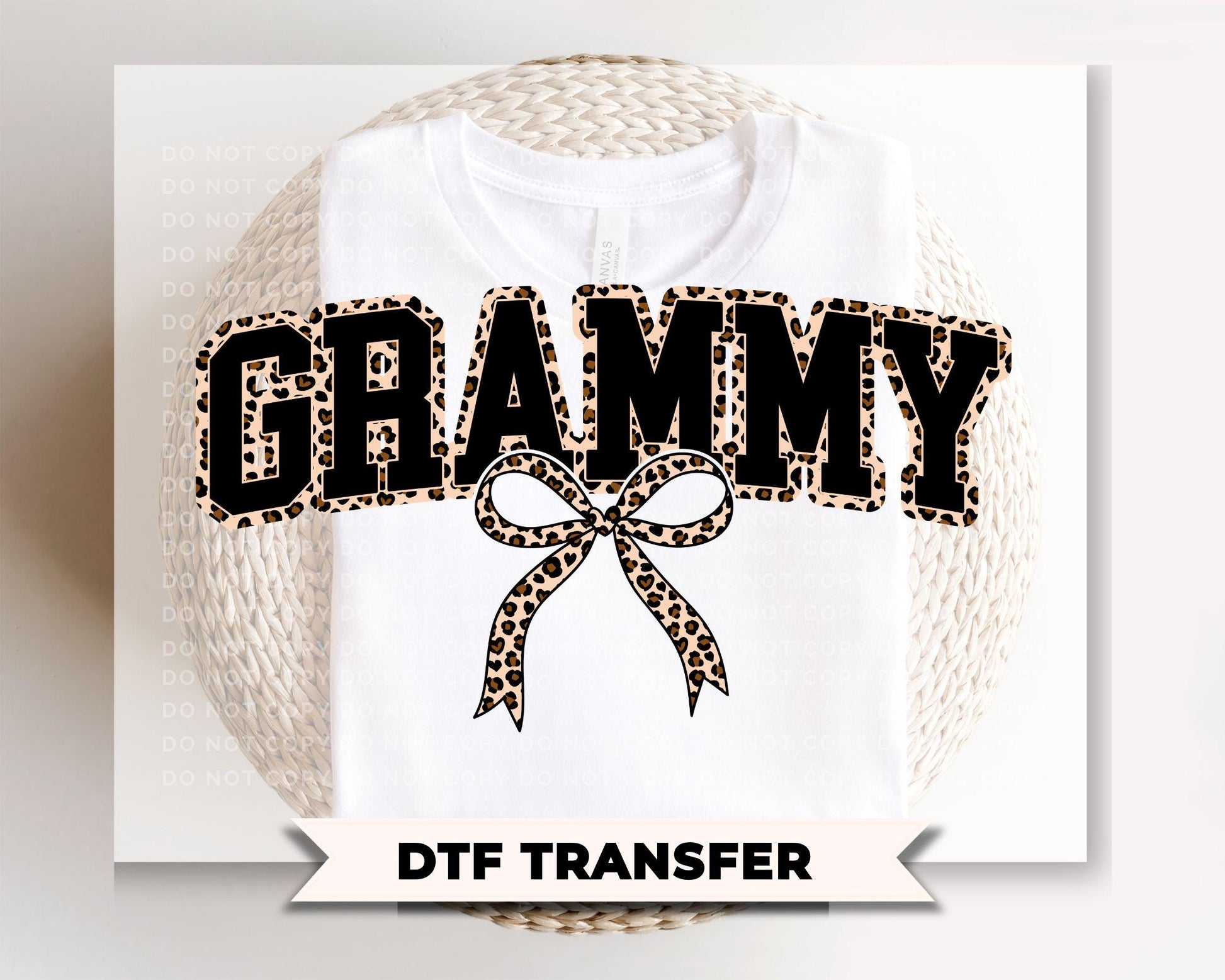 Coquette Grammy Leopard Print DTF Transfer, Tshirt Design for Grandma