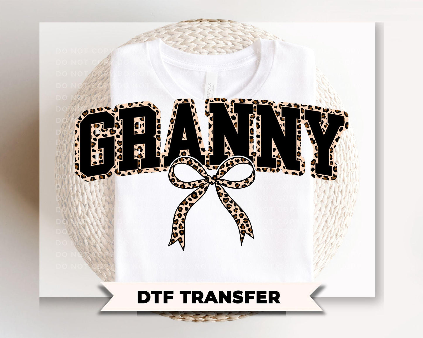 Coquette Granny Leopard Print DTF Transfer, Tshirt Design for Grandma