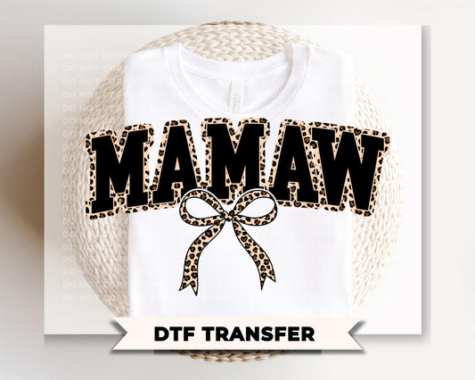 Coquette Mamaw Leopard Print DTF Transfer | Ready to Press, Tshirt Design for Mother's Day