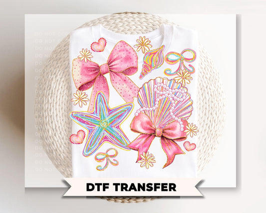 Coquette Pink Seashells DTF Transfer, Summer Beach T-Shirt Design