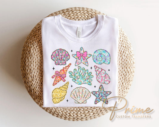 Coquette Floral Seashells DTF Transfer, Summer Beach T-Shirt Design