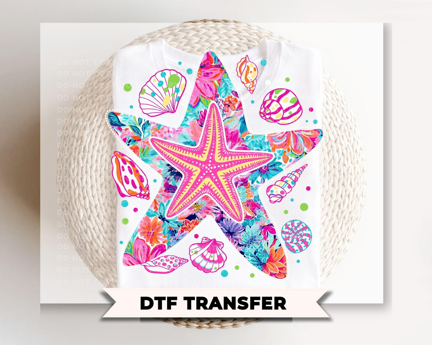 Coquette Neon Starfish DTF Transfer, Summer Beach T-Shirt Design