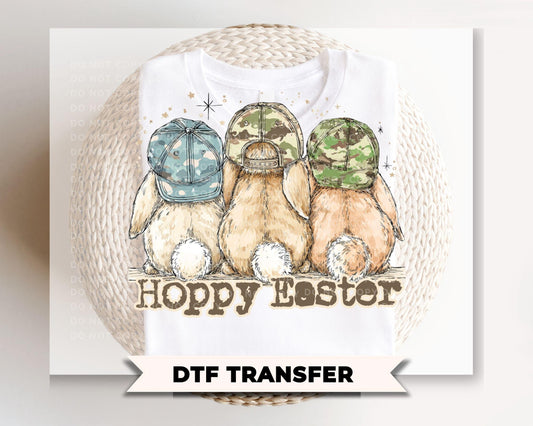Hoppy Easter DTF Transfer, Ready to Press, Camo Bunnies Tshirt Design