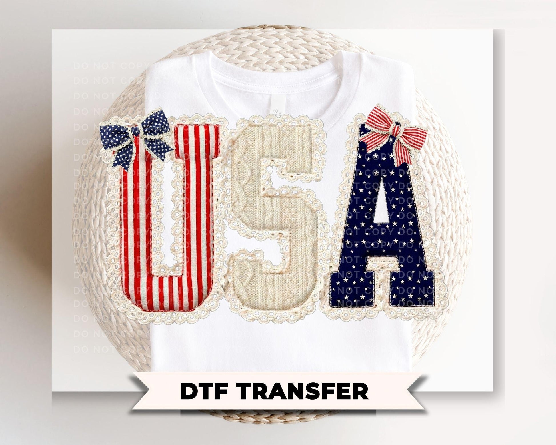 Faux Patchwork USA DTF Transfer, Ready to Press, 4th of July Tshirt Design