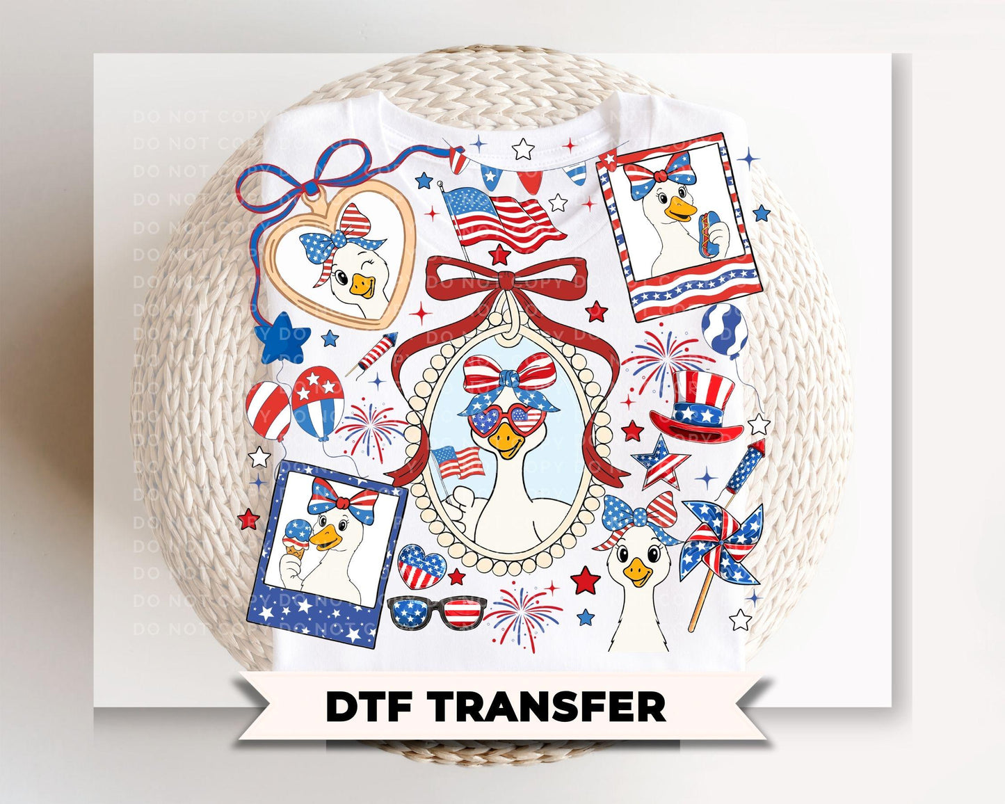 Coquette Patriotic Silly Goose DTF Transfer, 4th of July TShirt Design