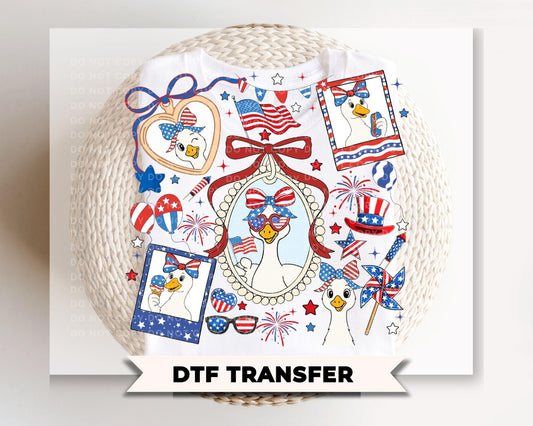 Coquette Patriotic Silly Goose DTF Transfer, 4th of July TShirt Design