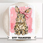 Leopard & Pink Bow Bunny DTF Transfer | Ready to Press, Coquette Easter Tshirt Design