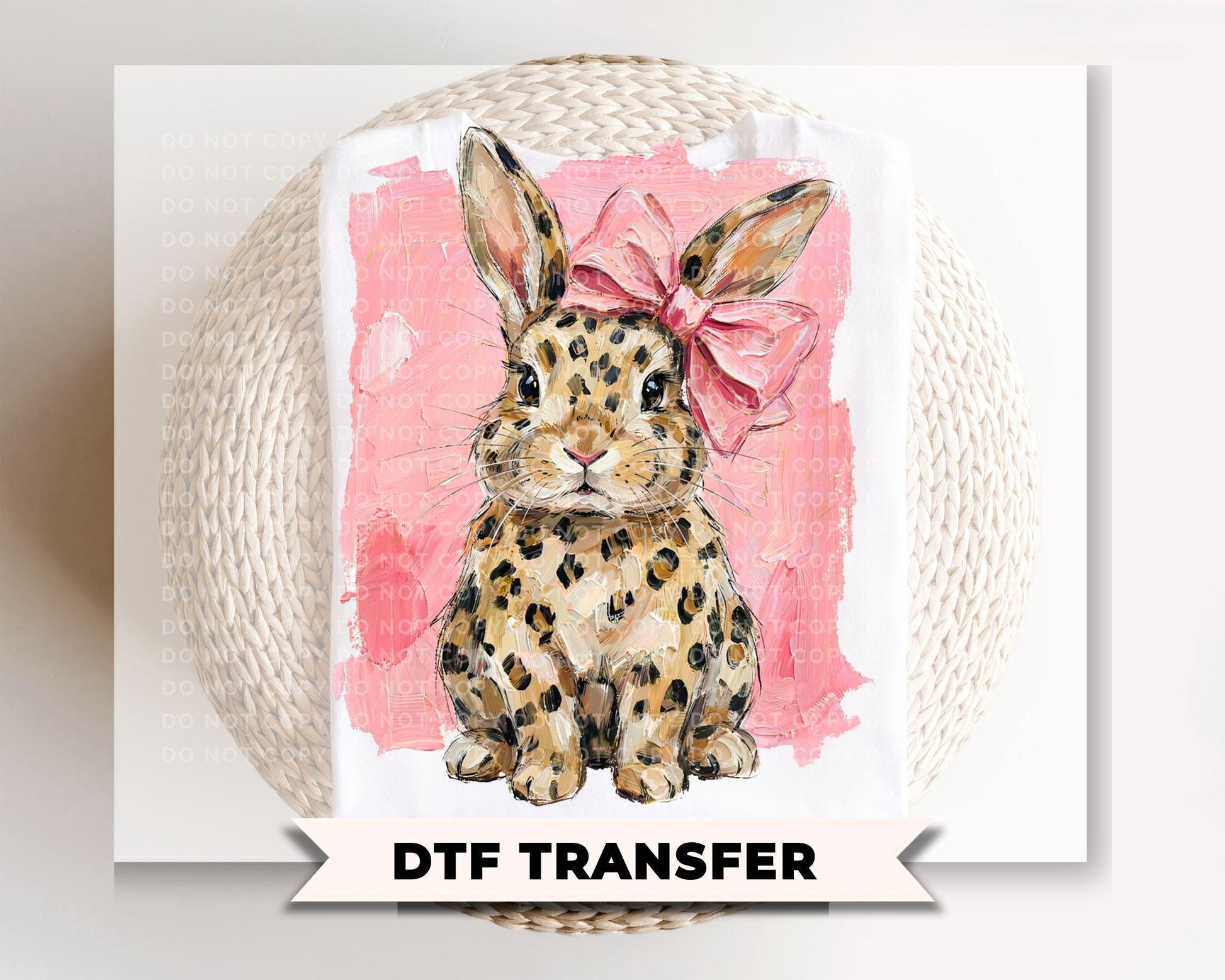 Leopard & Pink Bow Bunny DTF Transfer | Ready to Press, Coquette Easter Tshirt Design