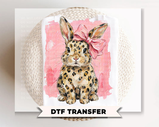 Leopard & Pink Bow Bunny DTF Transfer | Ready to Press, Coquette Easter Tshirt Design