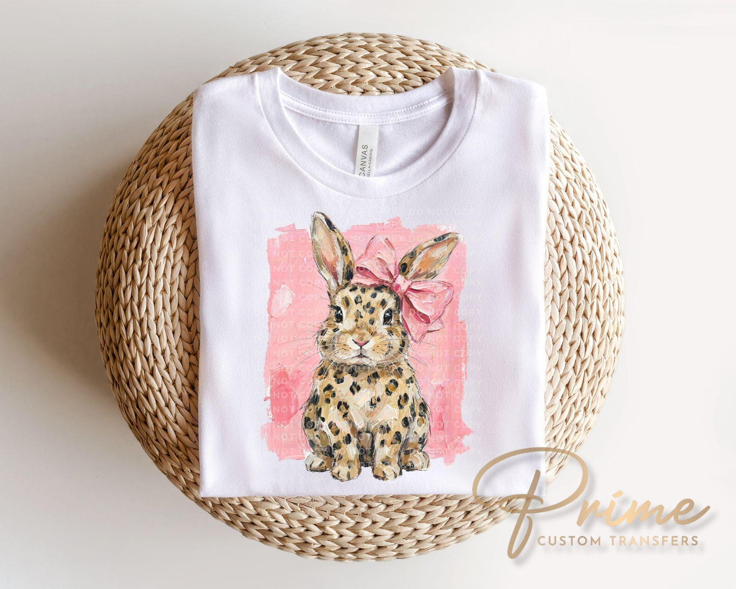 Leopard & Pink Bow Bunny DTF Transfer | Ready to Press, Coquette Easter Tshirt Design