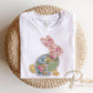 Floral Patchwork Easter Bunny DTF Transfer | Cottage Core Tshirt Design